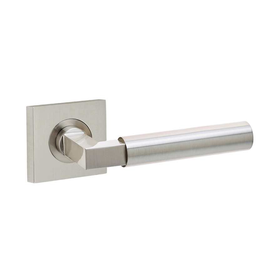 Westminster Lever on a Plain Square Rose - Satin Nickel - BUR30SN BUR150SN 