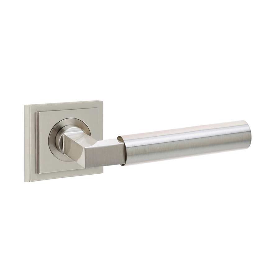 Westminster Lever on a Plain Square Rose - Satin Nickel - BUR30SN BUR152SN