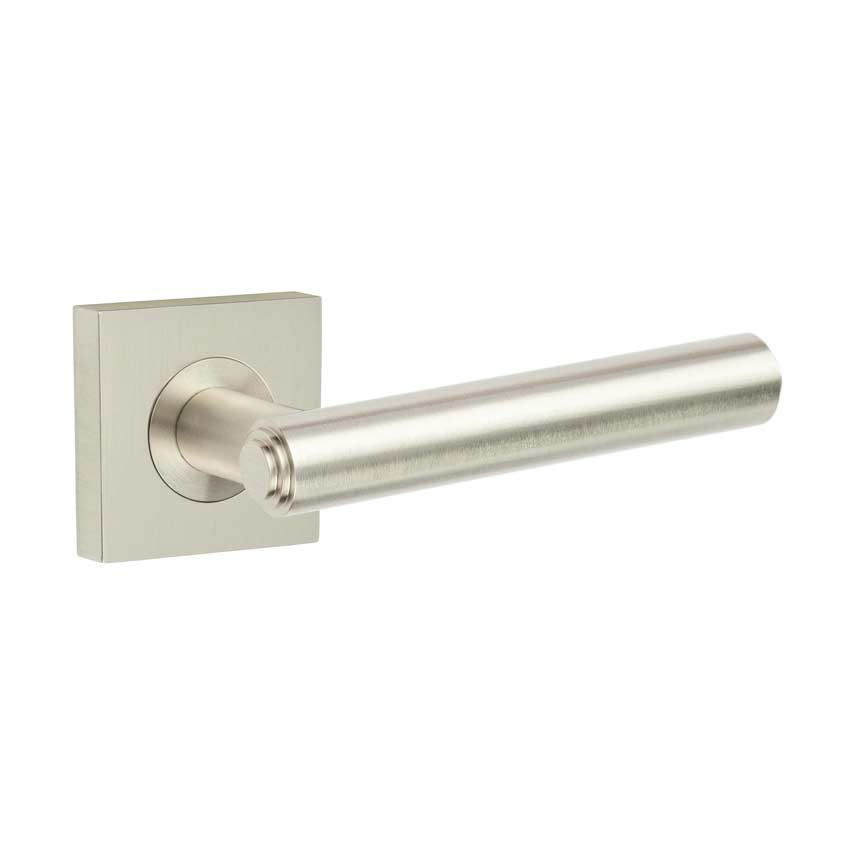 Richmond Lever on a Plain Square Rose - Satin Nickel - BUR45SN BUR150SN