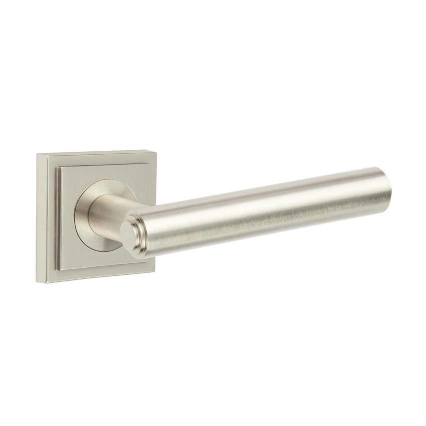 Richmond Lever on a Stepped Square Rose - Satin Nickel - BUR45SN BUR152SN