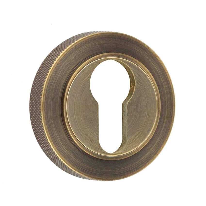 Burlington Euro Profile Escutcheon with a Knurled Rose - Antique Brass- BUR61AB BUR75AB