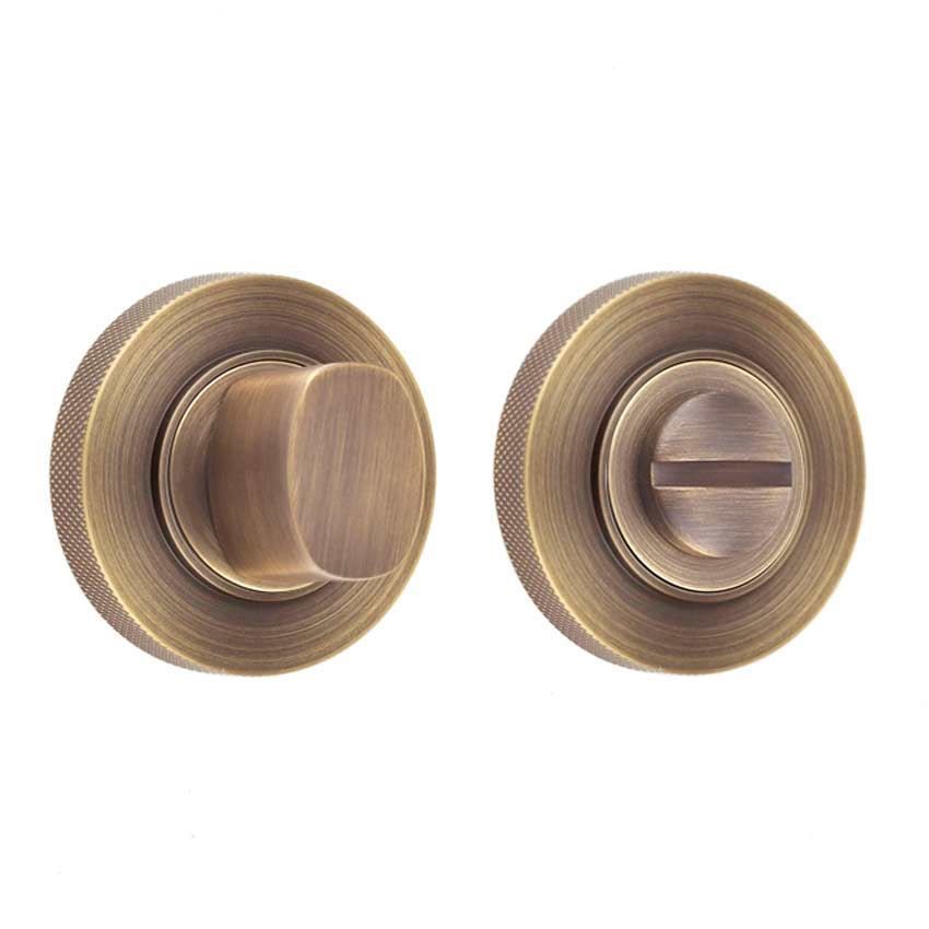 Burlington Round Turn and Release with Knurled Rose- Antique Brass- BUR81AB BUR55AB 