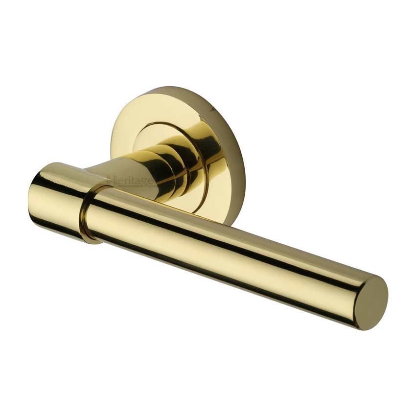 Phoenix Door Handle on Round Rose in Polished Brass - RS2017-PB