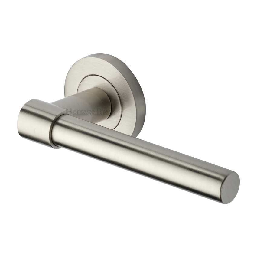 Phoenix Door Handle on Round Rose in Satin Nickel - RS2017-SN