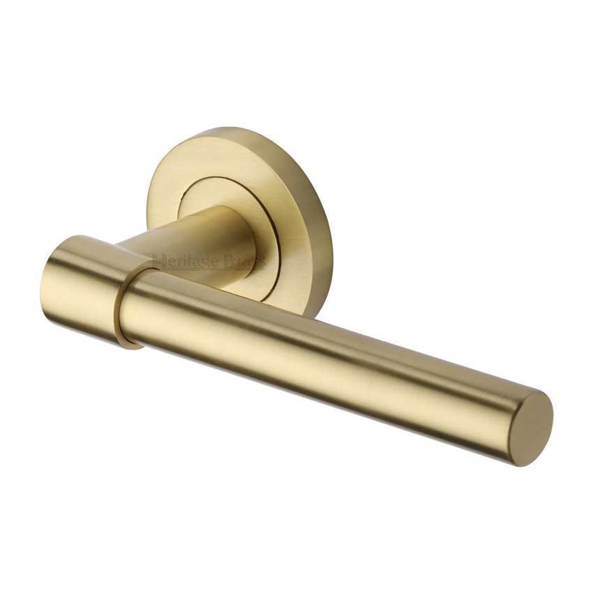 Phoenix Door Handle on Round Rose in Satin Brass - RS2017-SB