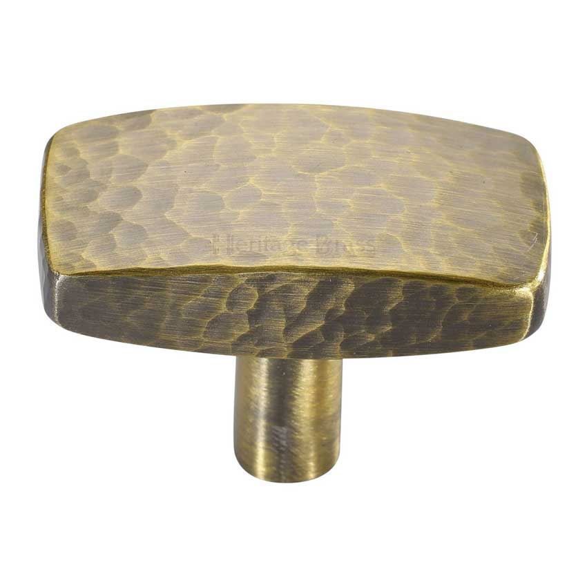 Rectangular Hammered Cabinet Knob in Antique Brass - C3386-AT