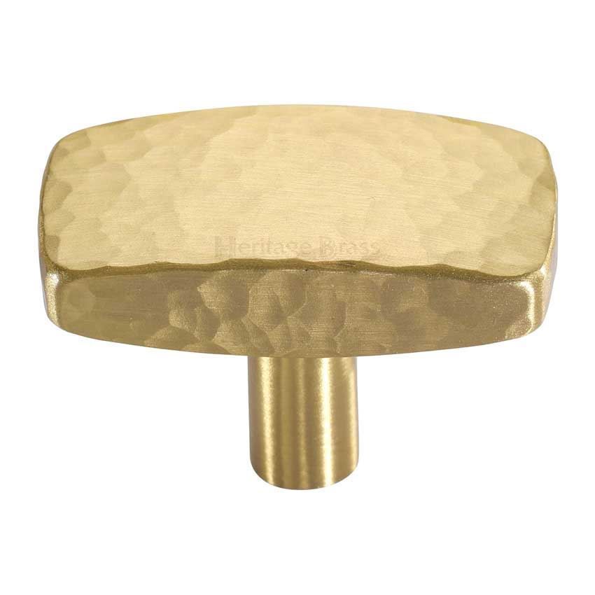 Rectangular Hammered Cabinet Knob in Satin Brass - C3386-SB 