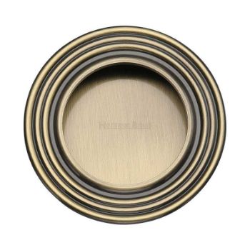 Round Reeded Flush Pull in Antique Brass - C1837-AT  Round Reeded Flush Pull in Antique Brass - C1837-AT