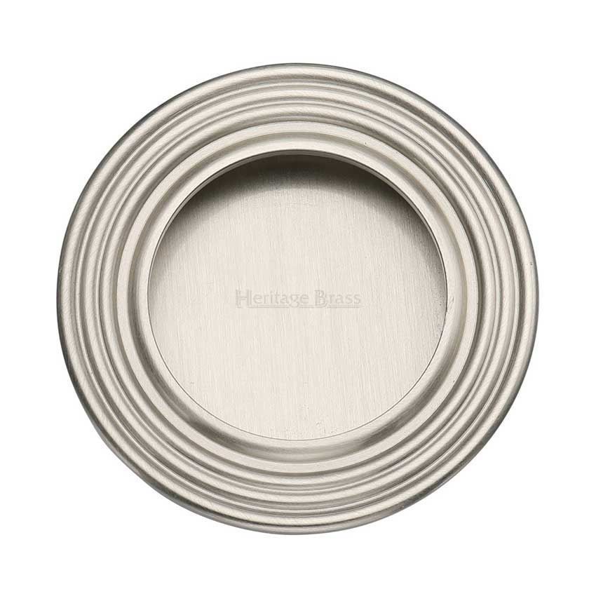 Round Reeded Flush Pull in Satin Nickel - C1837-SN