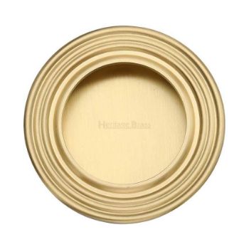 Round Reeded Flush Pull in Satin Brass - C1837-SB  Round Reeded Flush Pull in Satin Brass - C1837-SB