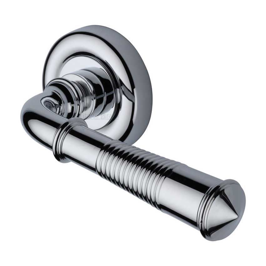 Colonial Reeded Door Handle in Polished Chrome - V1936-PC