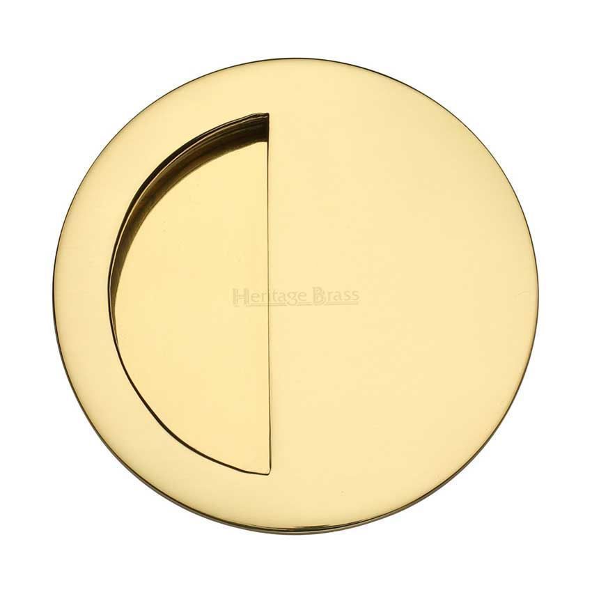 Round Half Moon Flush Pull in Polished Brass - C1845-PB