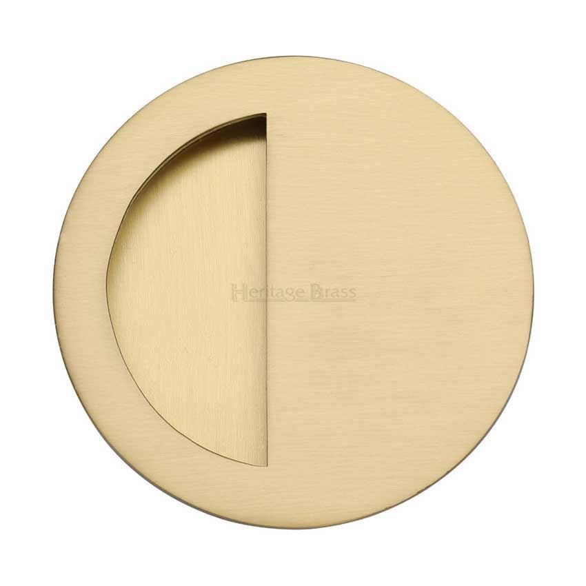 Round Half Moon Flush Pull in Satin Brass - C1845-SB