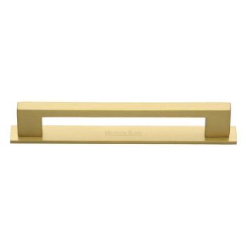 Metro Pull Handle with on a Back Plate in Satin Brass - PL0337-SB Metro Pull Handle with on a Back Plate in Satin Brass - PL0337-SB