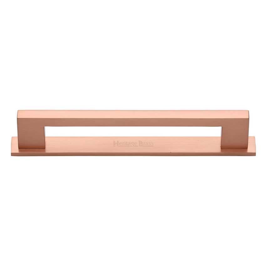 Metro Pull Handle with on a Back Plate in Satin Rose Gold - PL0337-SRG