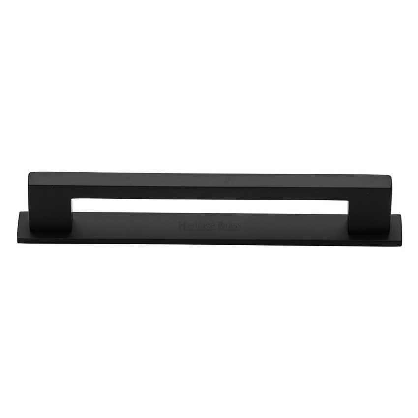 Metro Pull Handle with on a Back Plate in Matt Black - PL0337-BKMT