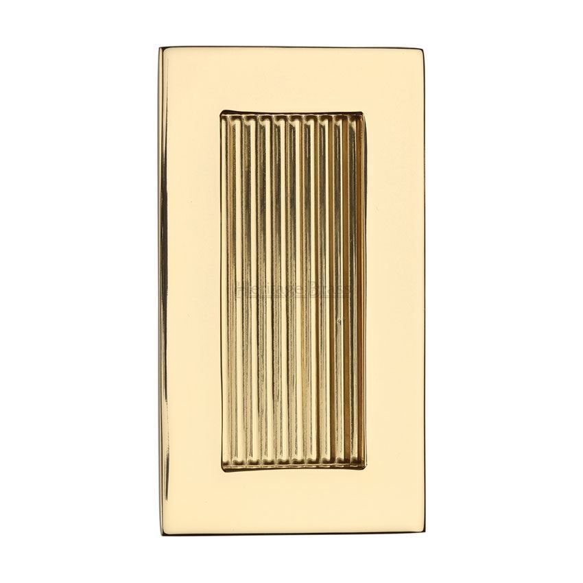 Reeded Rectangular Flush Pull in Polished Brass - C1865-PB