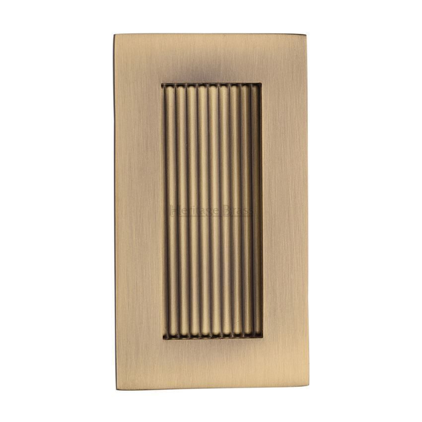 Reeded Rectangular Flush Pull in Antique Brass - C1865-AT