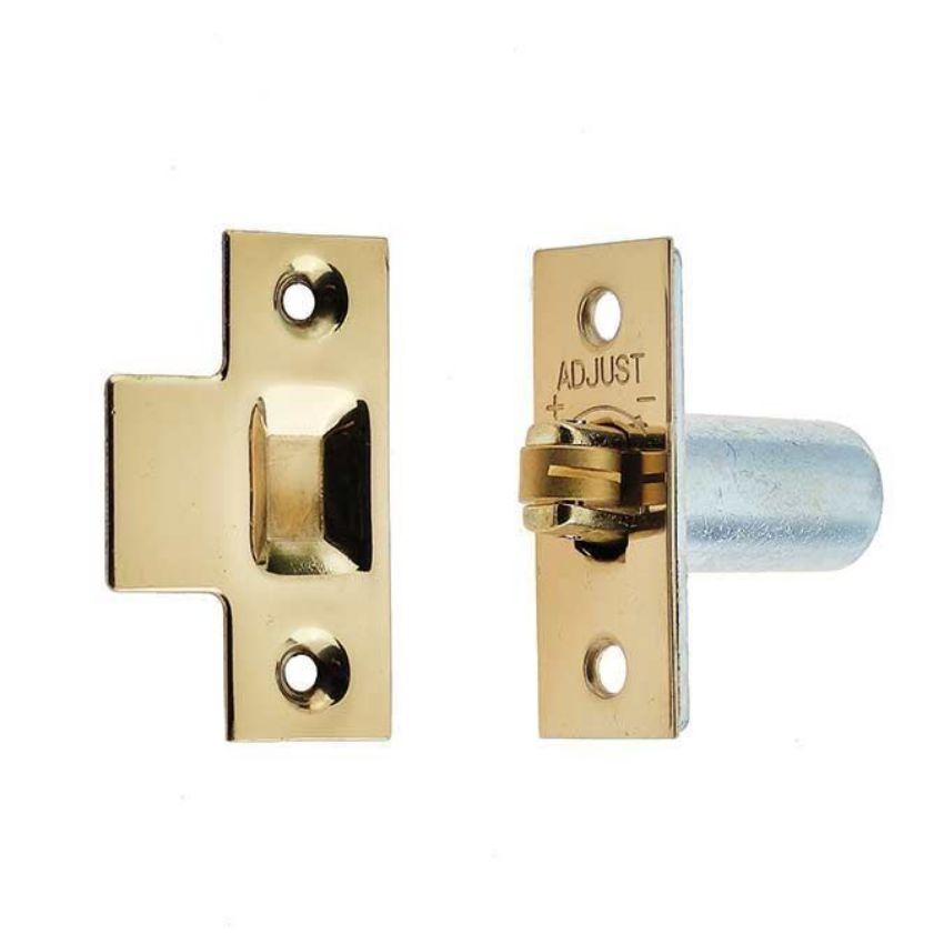 Jedo Adjustable Roller bolt Catch in a Polished Brass Finish - Brass Roller - j8072PB 