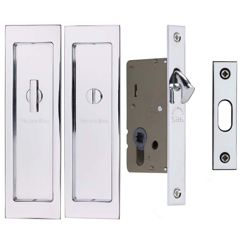 Sliding Lock with Rectangular Privacy Turns in Polished Chrome - C1877-PC 