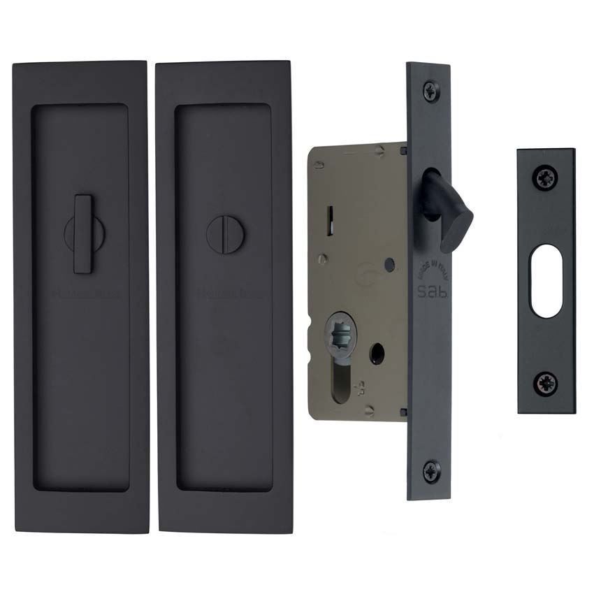 Sliding Lock with Rectangular Privacy Turns in Matt Black - C1877-BKMT