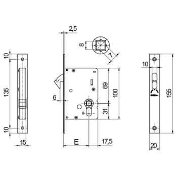 Sliding Lock with Rectangular Privacy Turns in Satin Chrome - C1877-SC