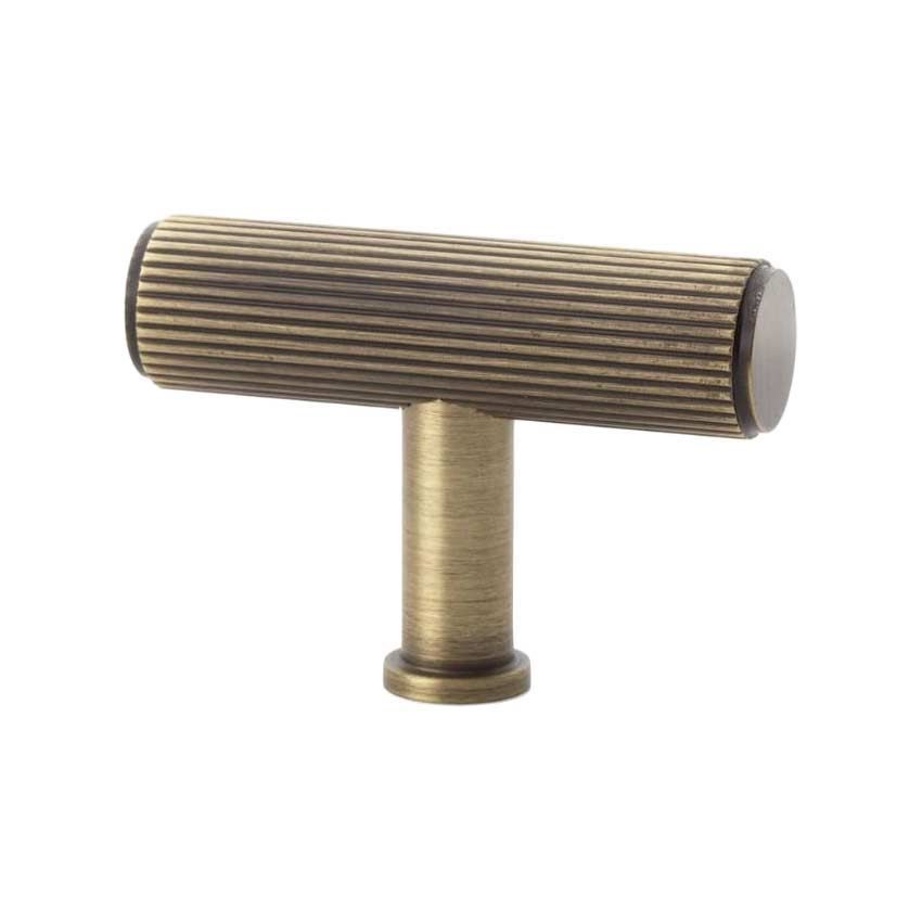 Reeded T-bar Cupboard Knob in Antique Brass - AW801R-55-AB 