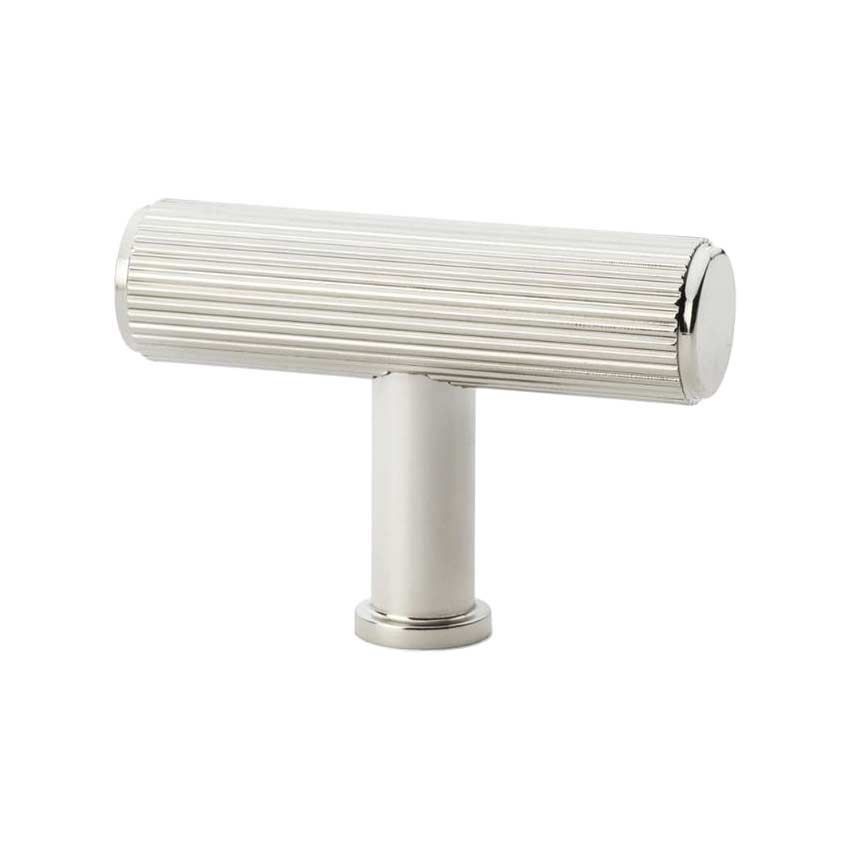 Reeded T-bar Cupboard Knob in Polished Nickel - AW801R-55-PN