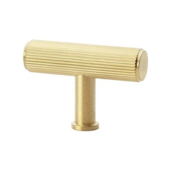 Reeded T-bar Cupboard Knob in Satin Brass - AW801R-55-SB