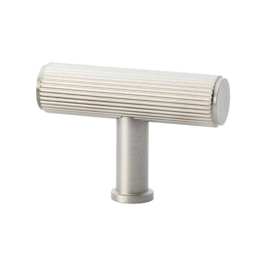 Reeded T-bar Cupboard Knob in Satin Nickel - AW801R-55-SN