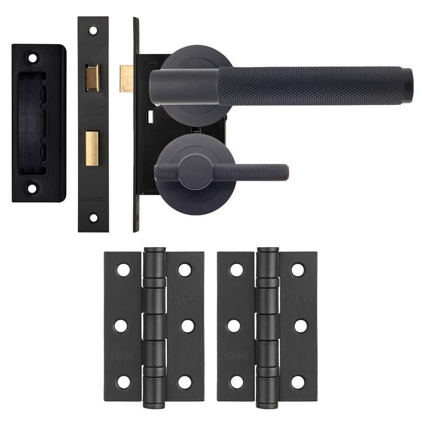 Knurled Handle WC Bathroom Door Pack in Matt Black - JV850MB