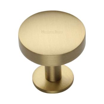 Domed Disc Cabinet Knob with Rose in Satin Brass - C3878-SB  Domed Disc Cabinet Knob with Rose in Satin Brass - C3878-SB