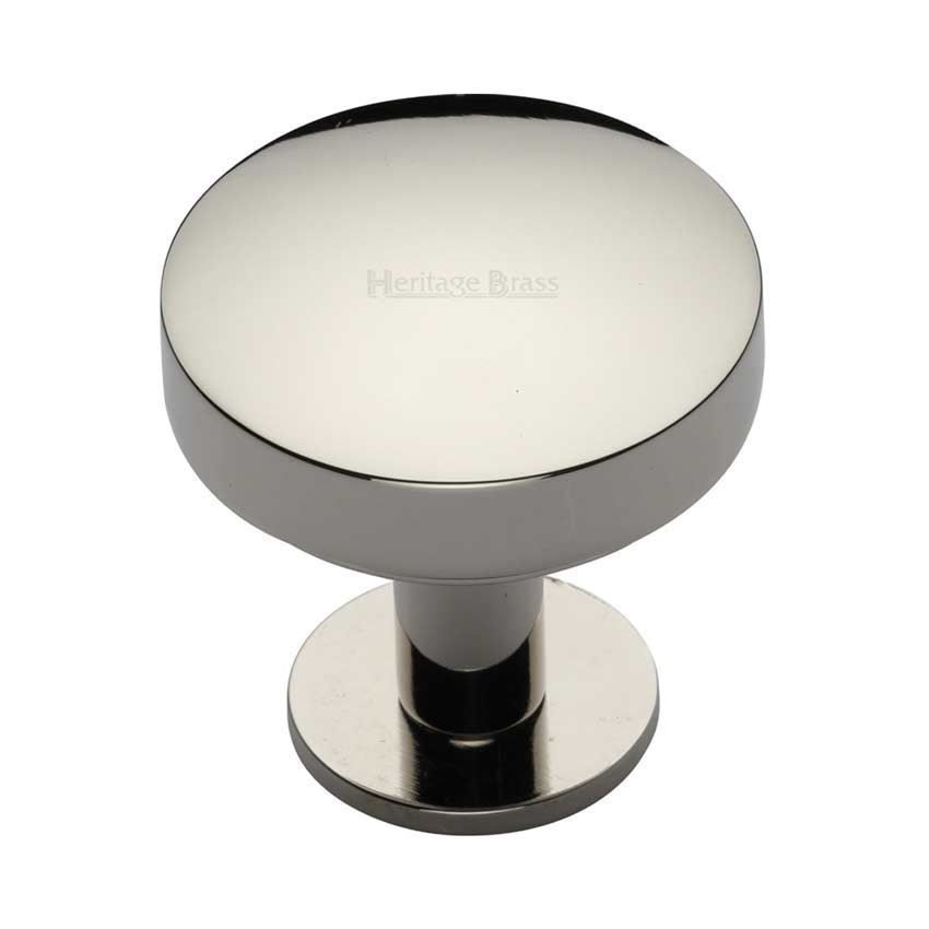 Domed Disc Cabinet Knob with Rose in Polished Nickel - C3878-PNF