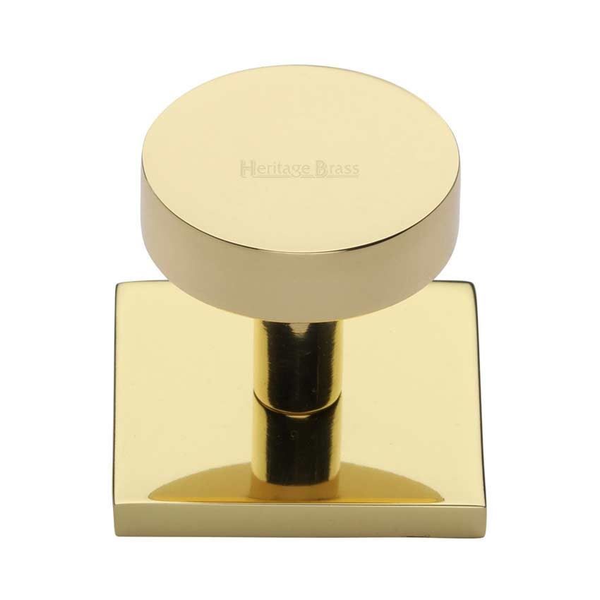 Disc Cabinet Knob With Square Backplate in Polished Brass - SQ3880-PB 