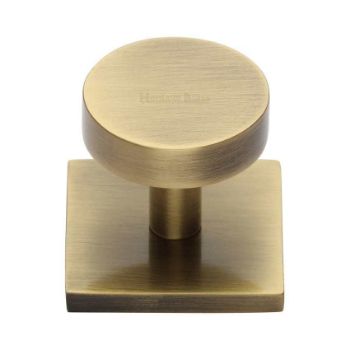 Disc Cabinet Knob With Square Backplate in Antique Brass - SQ3880-AT  Disc Cabinet Knob With Square Backplate in Antique Brass - SQ3880-AT