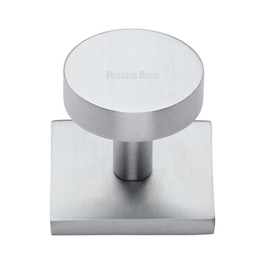 Disc Cabinet Knob With Square Backplate in Satin Chrome - SQ3880-SC 