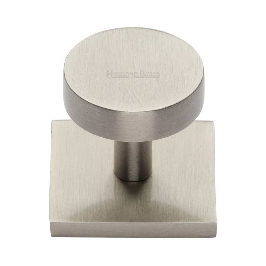 Disc Cabinet Knob With Square Backplate in Satin Nickel - SQ3880-SN