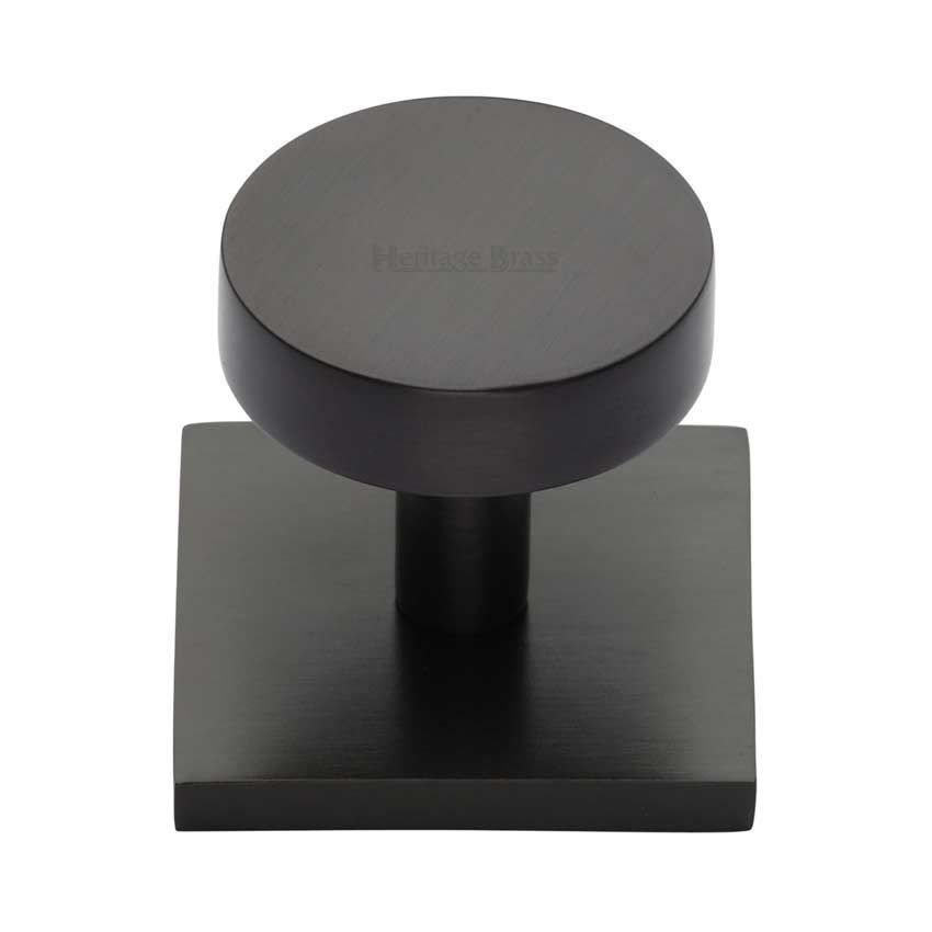 Disc Cabinet Knob With Square Backplate in Matt Bronze - SQ3880-MB 