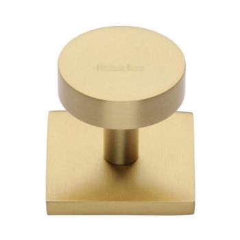Disc Cabinet Knob With Square Backplate in Satin Brass - SQ3880-SB Disc Cabinet Knob With Square Backplate in Satin Brass - SQ3880-SB