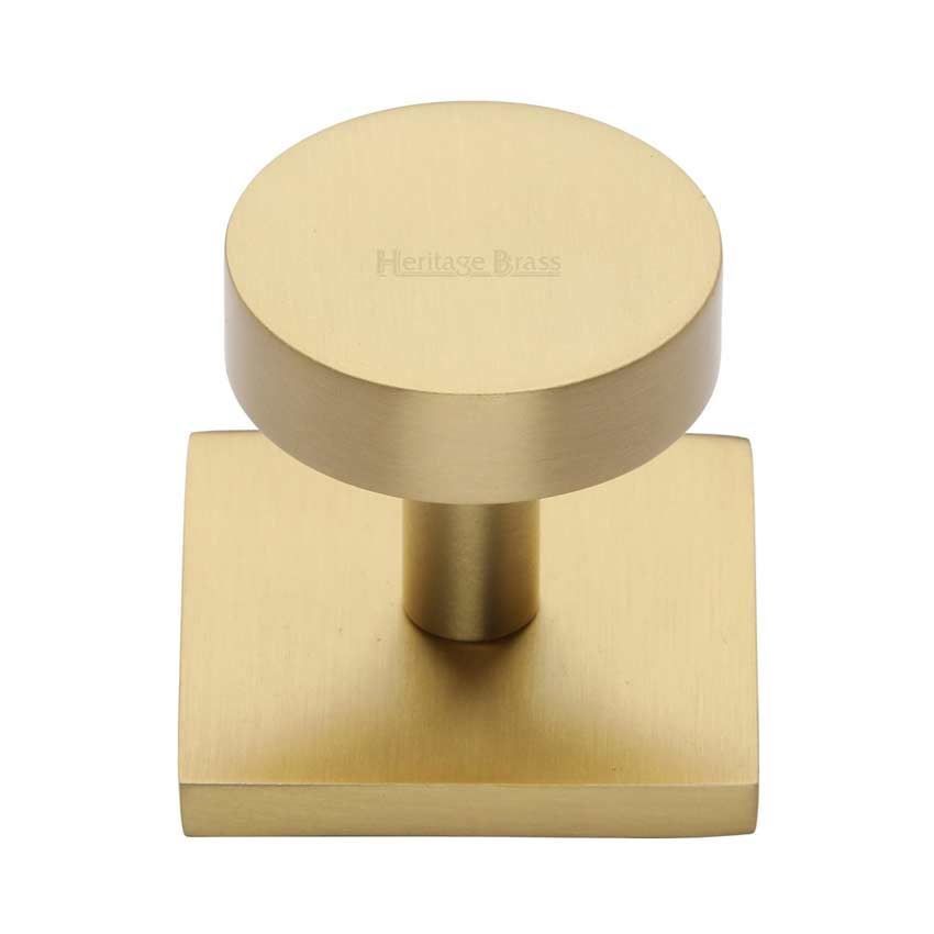Disc Cabinet Knob With Square Backplate in Satin Brass - SQ3880-SB