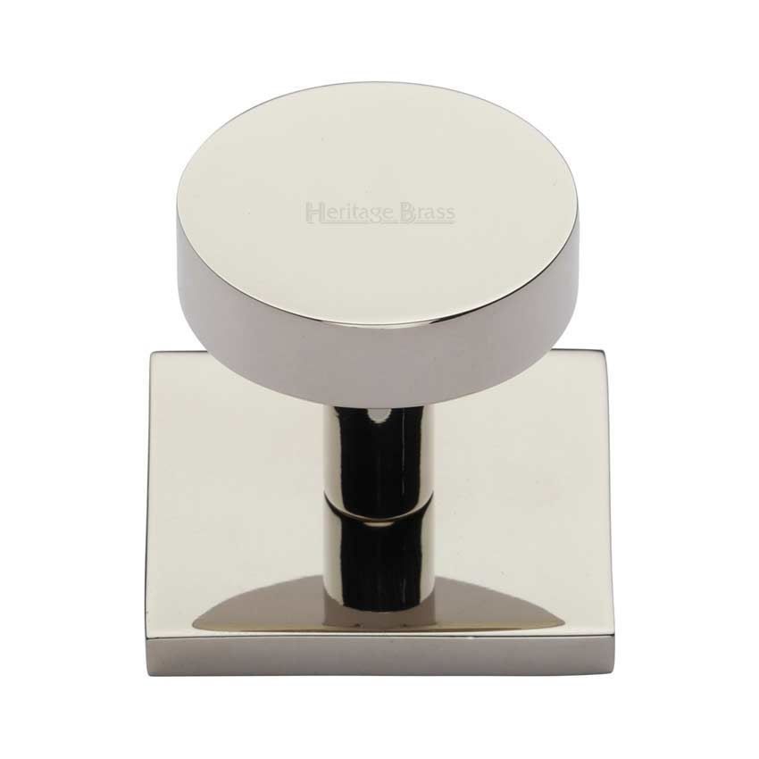 Disc Cabinet Knob With Square Backplate in Polished Nickel - SQ3880-PNF