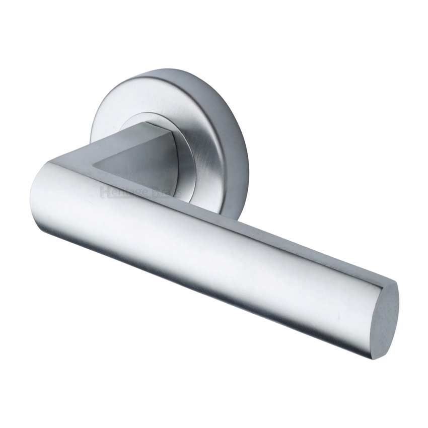 Poseidon Door Handle on Round Rose in Satin Chrome - V6230-SC 