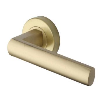 Poseidon Door Handle on Round Rose in Satin Brass - V6230-SB Poseidon Door Handle on Round Rose in Satin Brass - V6230-SB