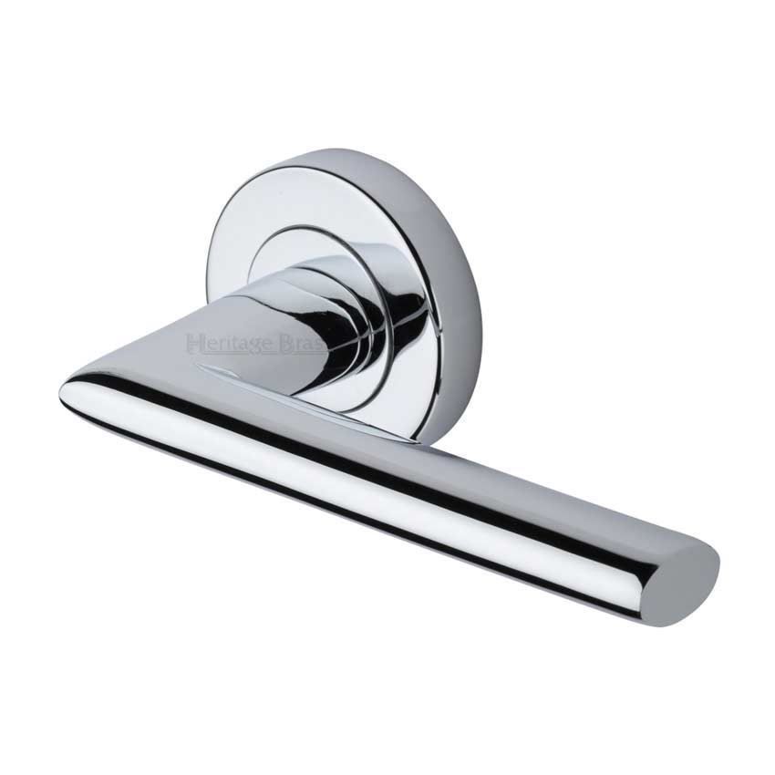 Admirality Door Handle on Round Rose in Polished Chrome - V2355-PC