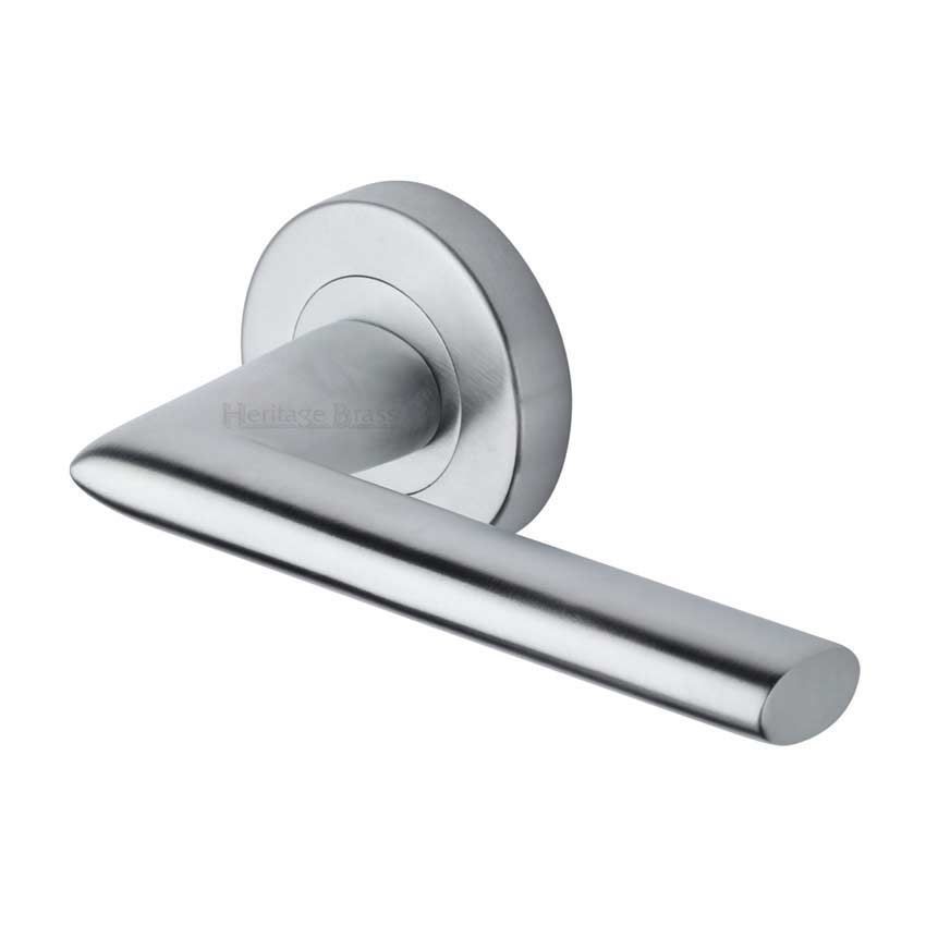 Admirality Door Handle on Round Rose in Satin Chrome - V2355-SC 