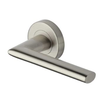 Admirality Door Handle on Round Rose in Satin Nickel - V2355-SN  Admirality Door Handle on Round Rose in Satin Nickel - V2355-SN