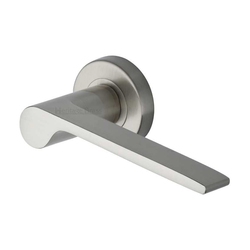 Julia Door Handle on Round Rose in Satin Nickel - V4190-SN 