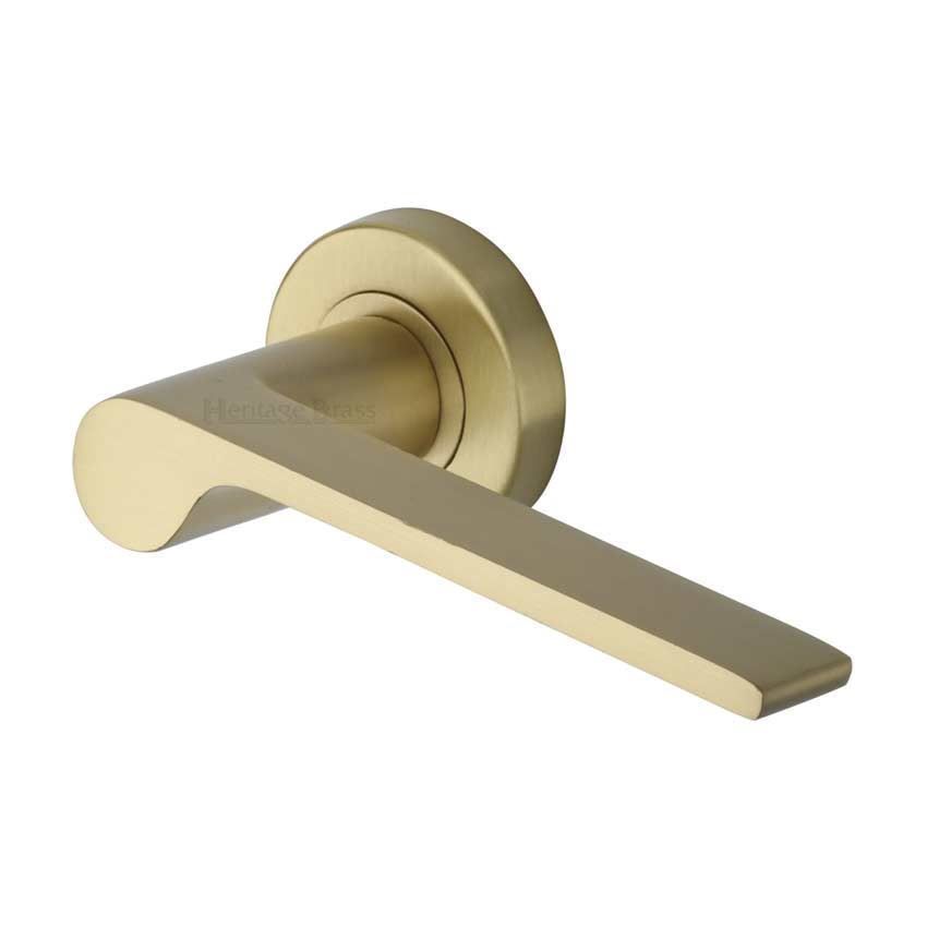 Julia Door Handle on Round Rose in Satin Brass - V4190-SB