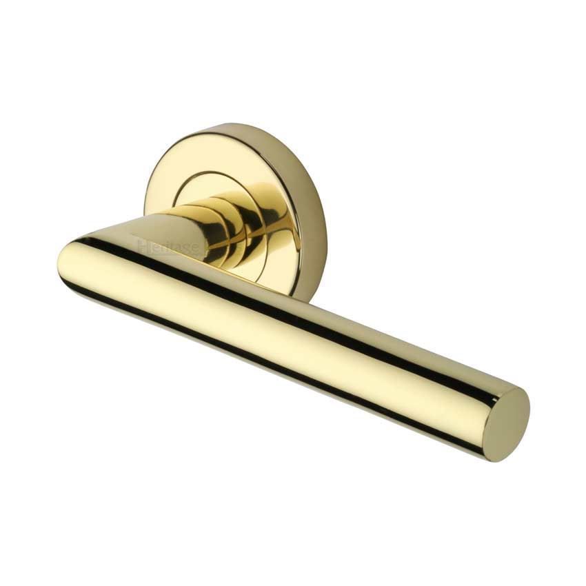 Athena Door Handle on Round Rose in Polished Brass - V3840-PB
