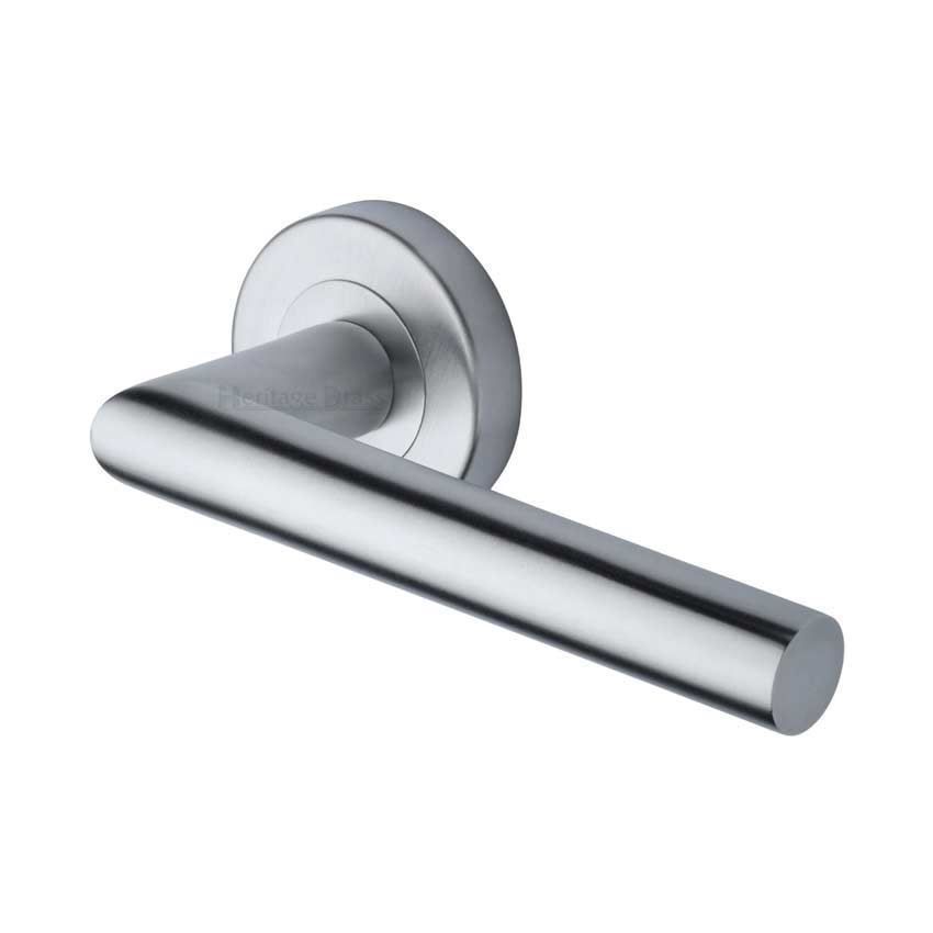 Athena Door Handle on Round Rose in Satin Chrome - V3840-SC 